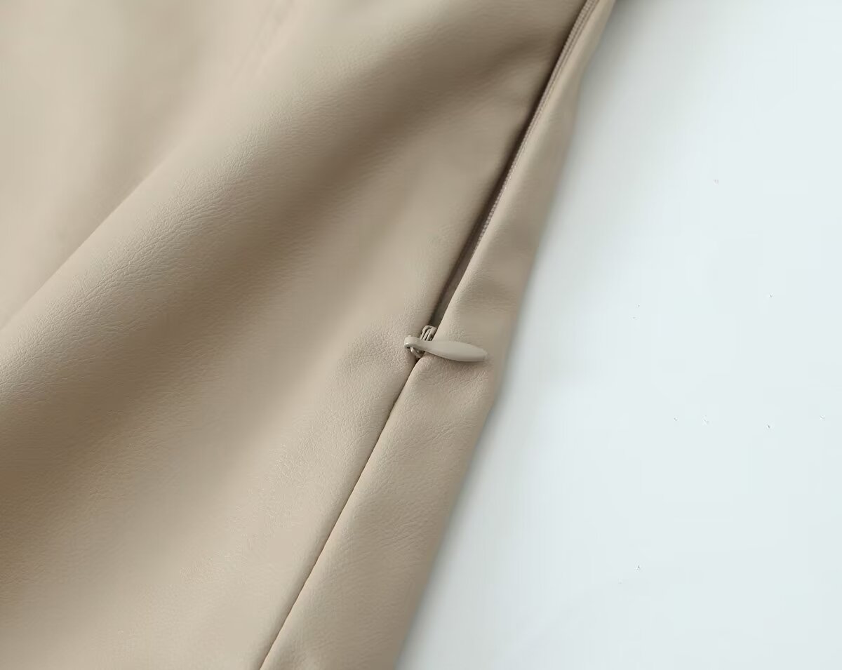 Leather Long Khaki Skirt
