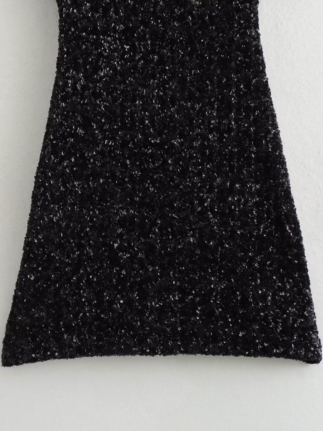 Black mini dress sequin with Padded Shoulder Beads