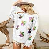 Sequined Knitted Round Sleeve Pullover Sweatshirt For Women