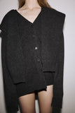 Women Black Cardigan Sweater With Scarf