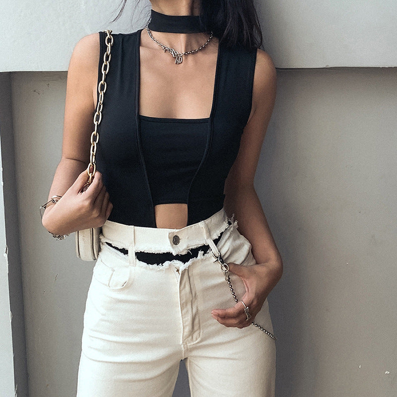Round Neck Cropped Slim Fit All Match T-Shirt Bodysuit