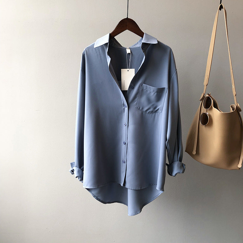 Simple Long Sleeve Collared Shirt for Women