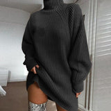 Knitwear Mid-Length Raglan Sleeve Mock Neck Sweater Dress