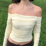 long-sleeved off-shoulder T-shirt with flared sleeves