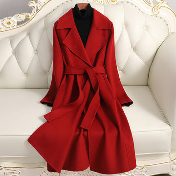 Slimming Hepburn Woolen Coat Mid Length Double Faced Cashmere