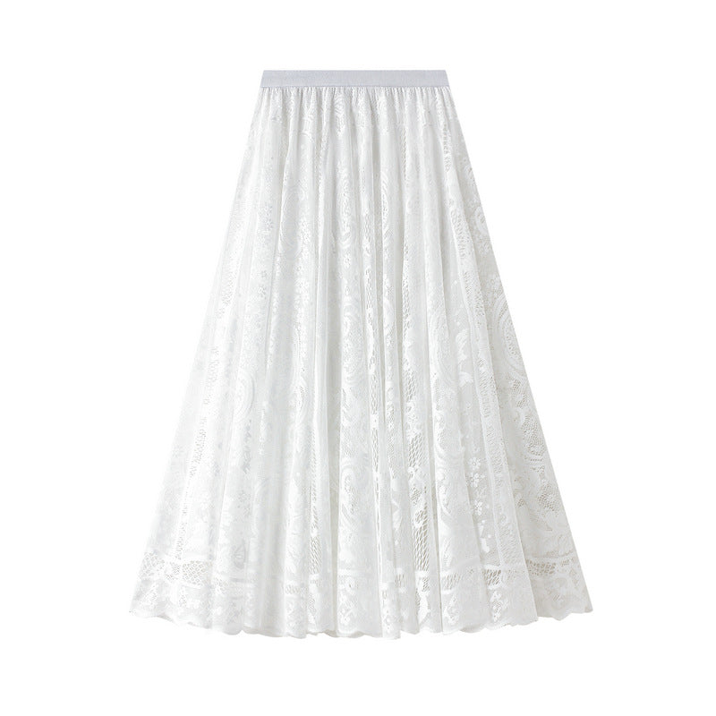 Water Soluble Lace Mid Length High Waist A Line Skirt