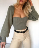 Knitted Solid Color Slim Fit Oversleeve Top