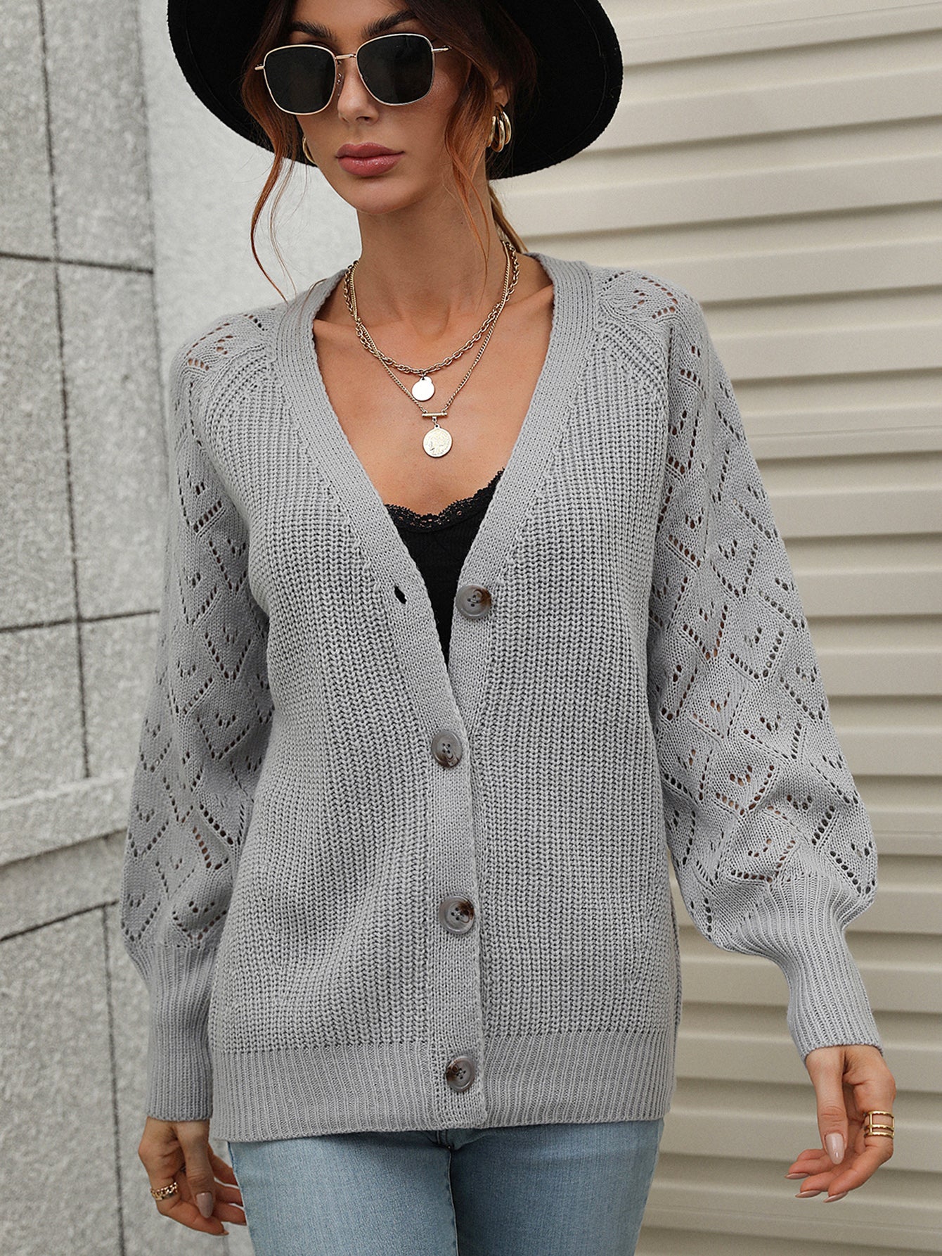 Women's Solid-Color Knit Cardigan Loose Sweater