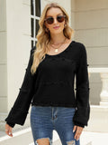 Long-Sleeve U-Collar Knitted Loose Solid Color Sweater