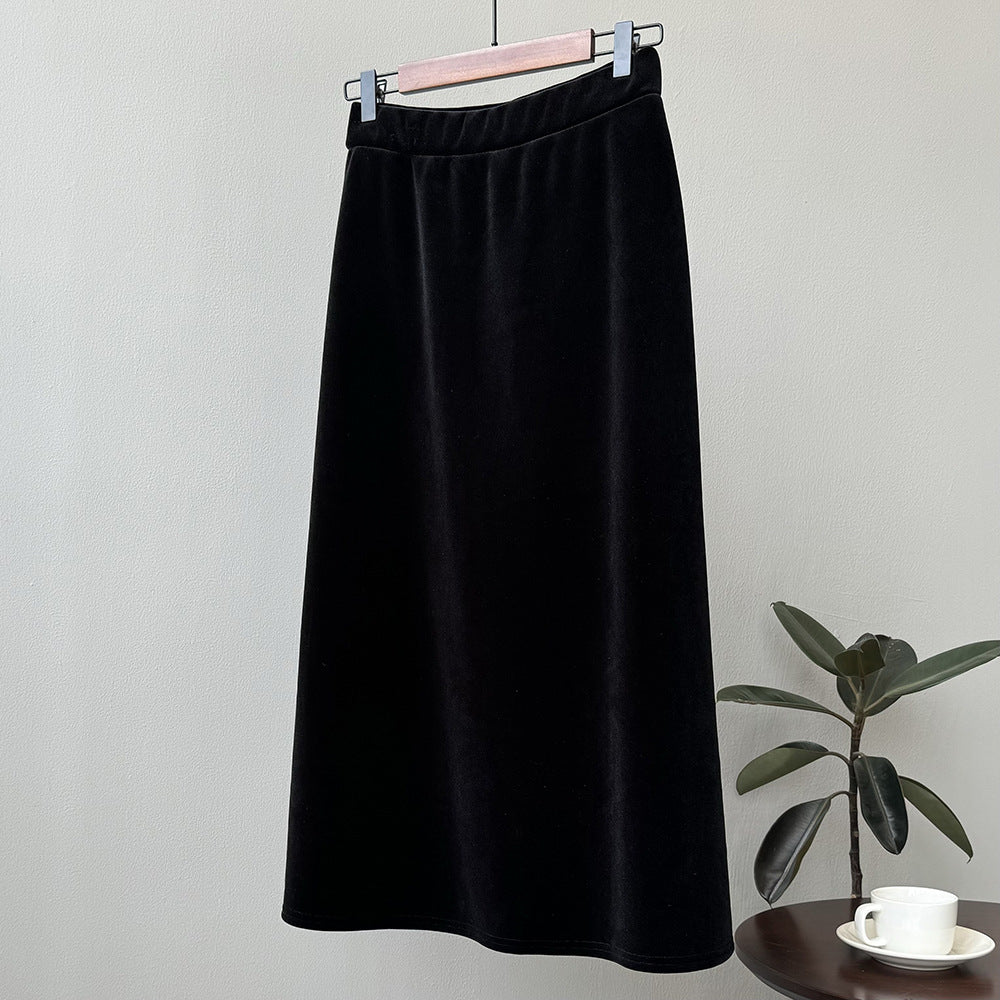 Velvet Thickened High Waist Fashionable Drape A Line Skirt