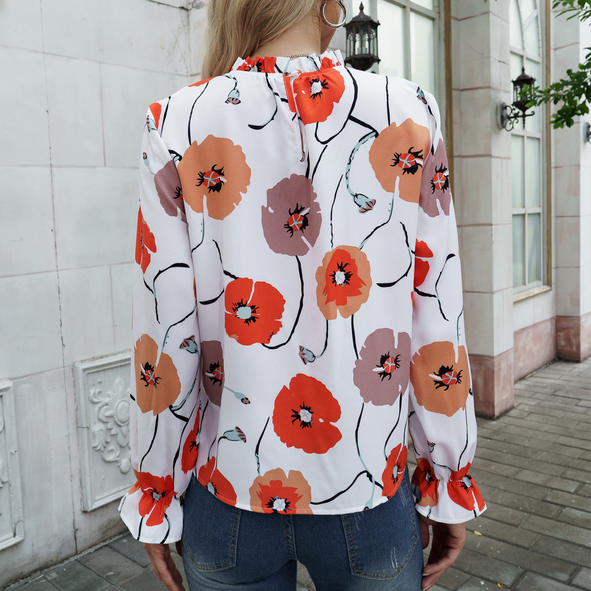 Women Spring Long Sleeve Top Floral Print Shirt