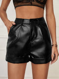 High Roll Hem Pleated Ladies Casual Hip-Wrapped Shorts