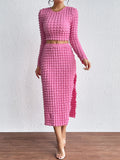 Pink Popcorn Skirt Set Cropped Outfit