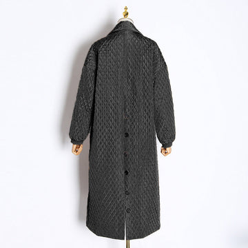 plus size cotton polo collar long sleeve straight back quilted casual coat