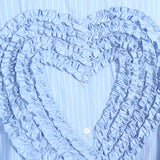 Sky Blue Striped Long Love Heart Loose  Oversize Shirt