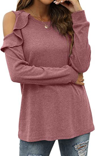 Knitted off the shoulder ruffled loose top for women