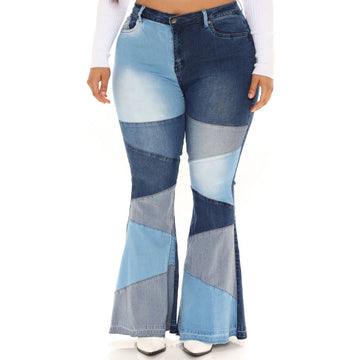 Women Denim Wide Leg Stitching Jeans