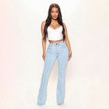 Mid Waist Frayed Washed Women Denim Trousers