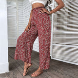 Retro Red for Women Pants Rayon High Waist