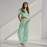 Double Layer Champray Solid Color Short Sleeve Pajamas