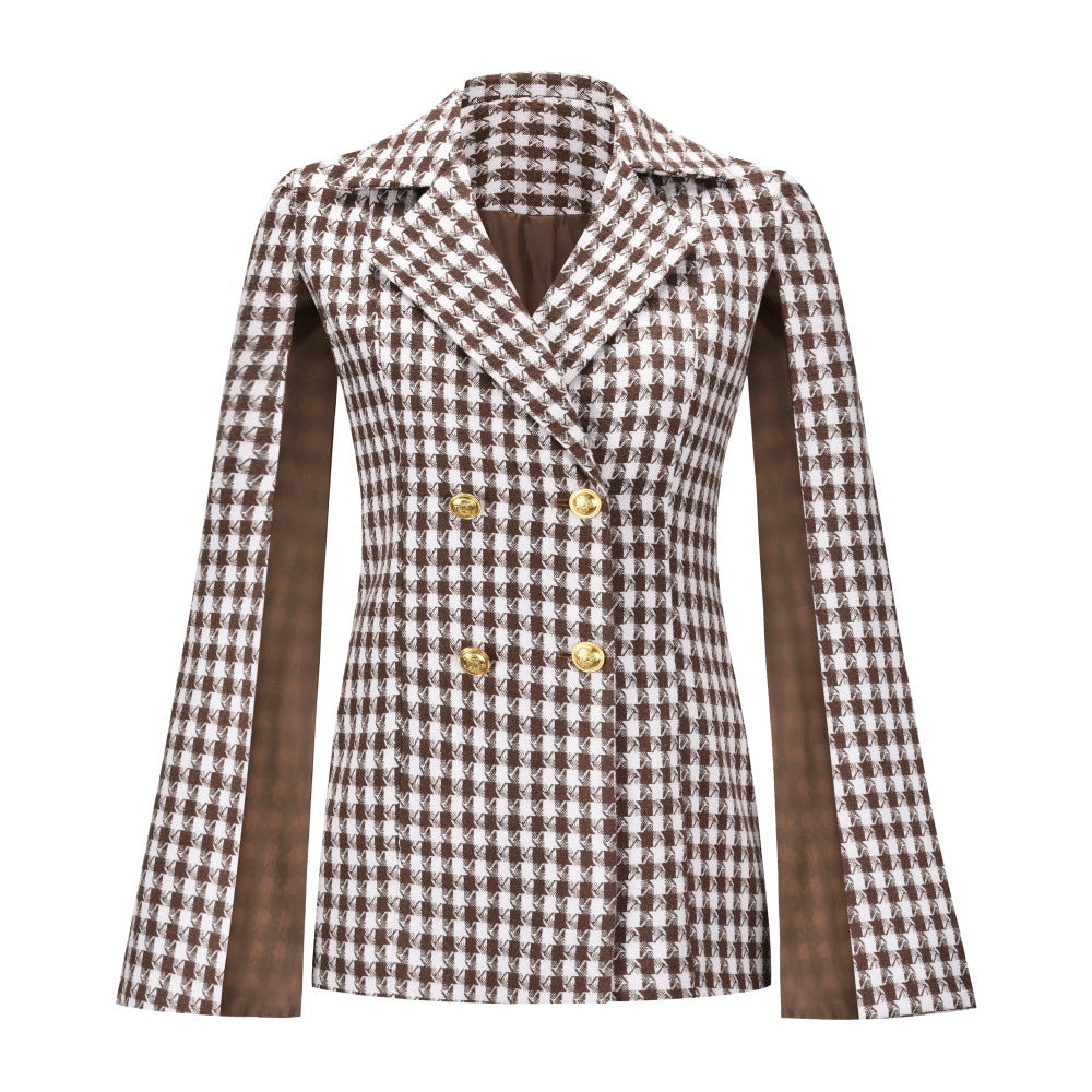 Blazer Houndstooth Design Small Coat Hepburn Graceful Tweed