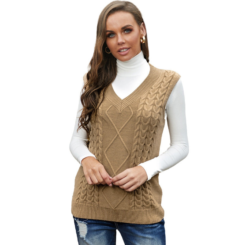 Solid Color Mid-Length Sleeveless Sweater Vest