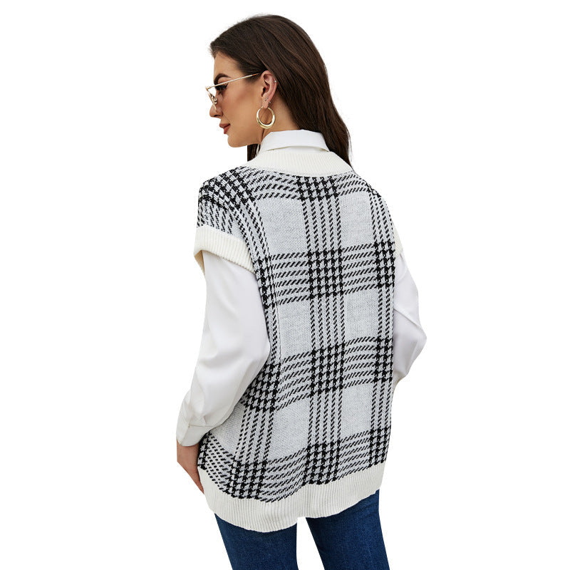 Plaid Knitted Vest Sweater