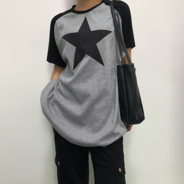 Five Pointed Star Retro Raglan Color Contrast Long Sleeve T Shirt