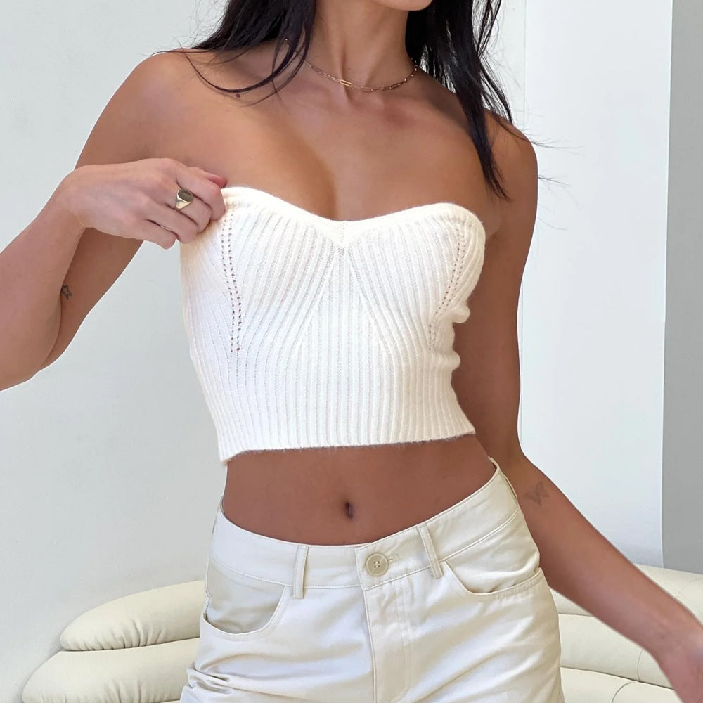 Sexy Tight Strapless Knitted Hollow Out Cutout Vest