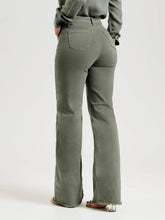 Olive Green Slim Fit Stretch Frayed Flared Pants Jeans