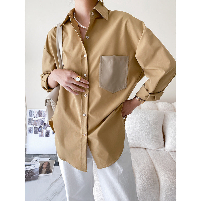 Color Matching High-Grade Long-Sleeved Shirt