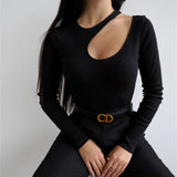 Bodysuit Women Long Sleeve Sexy Top Hollow Out