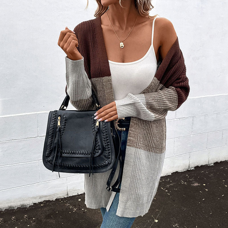 color block cardigans Long Sweater for Women