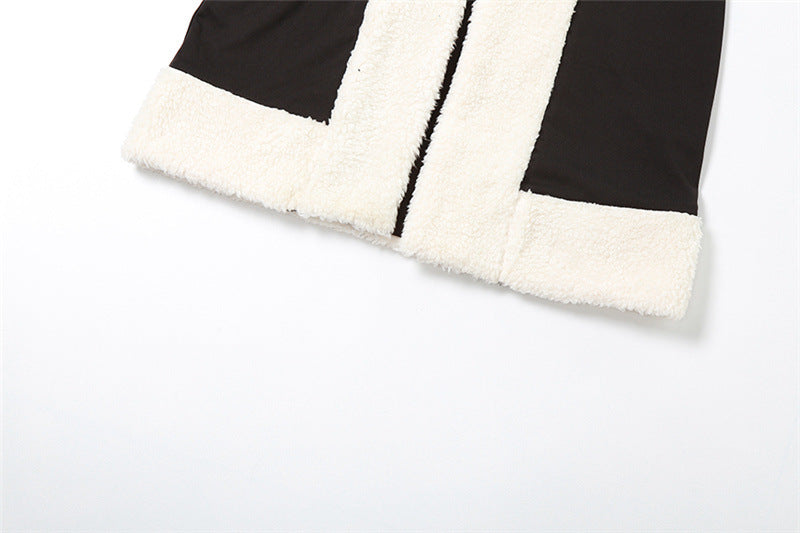 Sexy Cardigan Long Sleeve Lamb Wool Stitching Coat