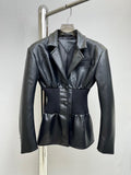 Leather Tight Waist Blazer for Women
