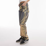 Metallic Pocket Straight Denim Pants