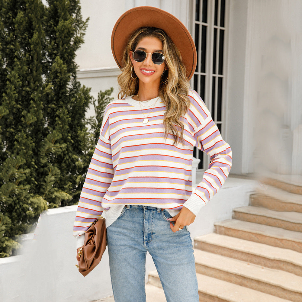 Pullover Stripe round Neck Bottoming Sweater