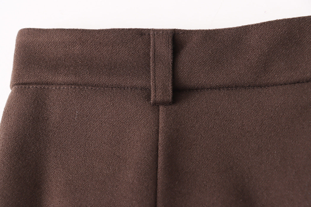 Fashionable Office Straight Woolen Thick Split Skirt
