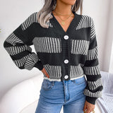 Women's Winter Striped Lantern-Sleeve Sweater Coat