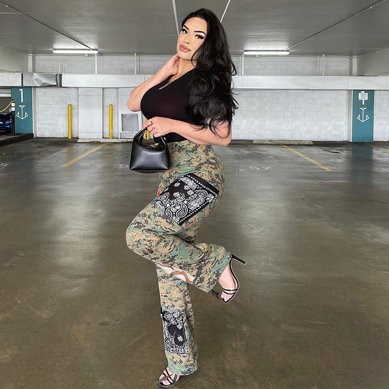 cargo pants camo Casual Trousers Overalls Street Women