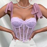 Lace Strap Sexy Top Steel Ring Boning Corset Cutout Sling