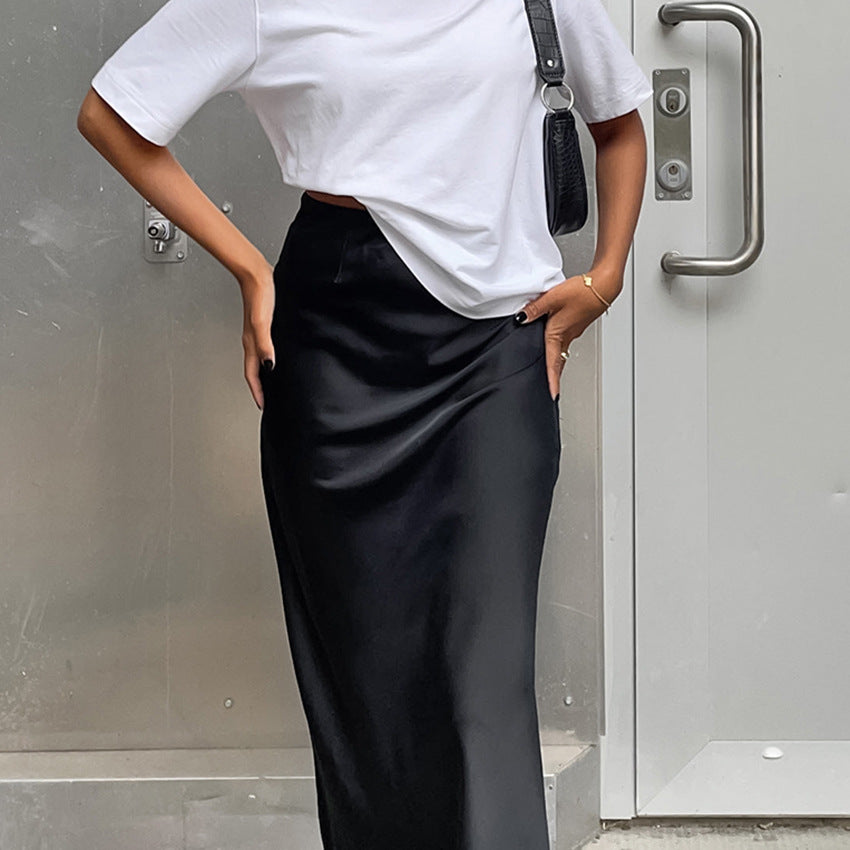 French Office Satin Drape Fishtail Long Skirt