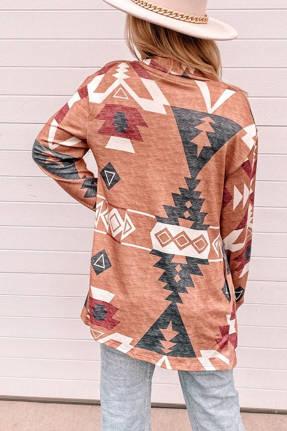 Women's Rhombus Print Cardigan Coat