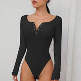 Long Sleeved V Neck Knitted Body Shaping Jumpsuit