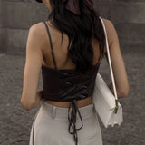 Backless Striped Overall Slim Sleeveless Vest for Women