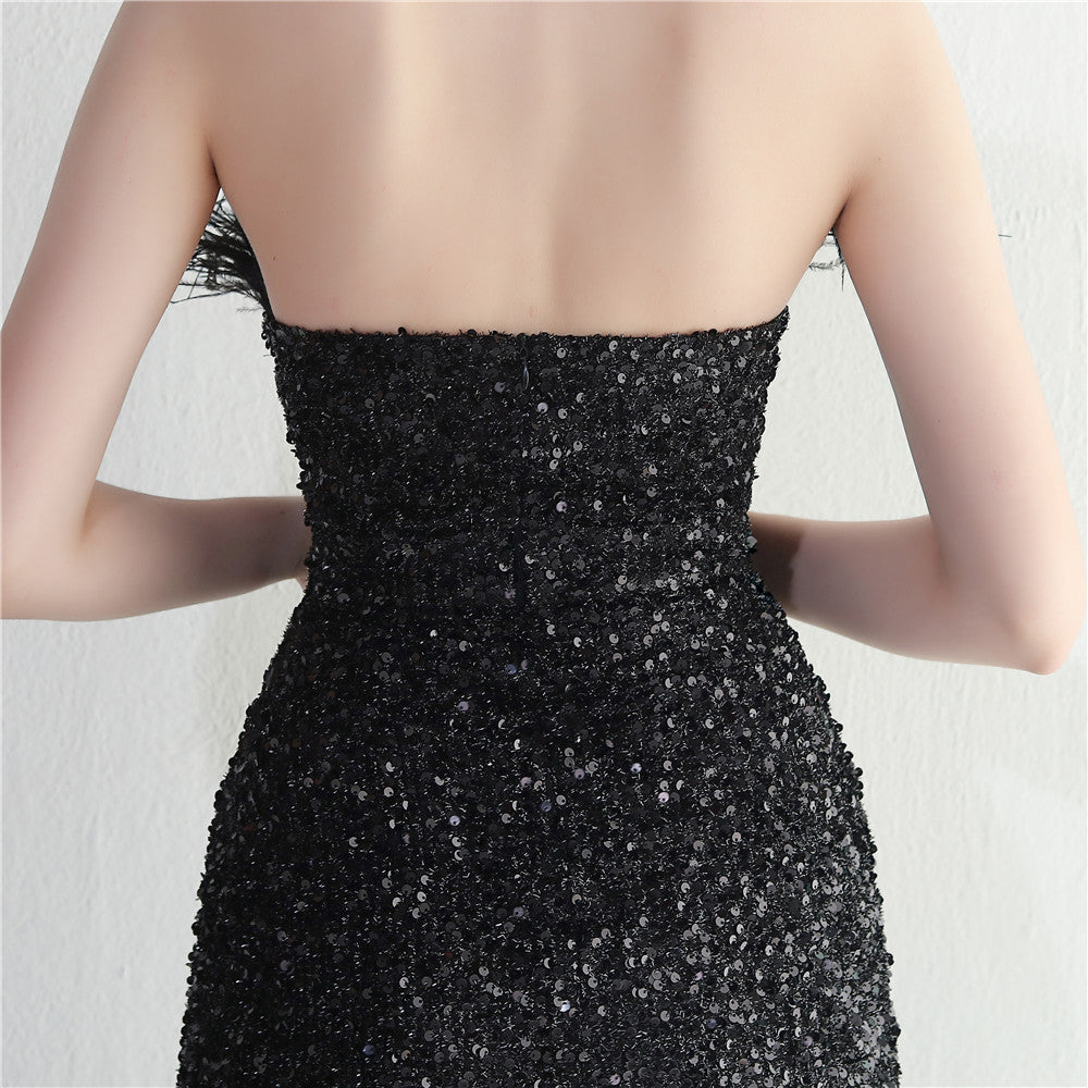 star sequin dress Long with Feather