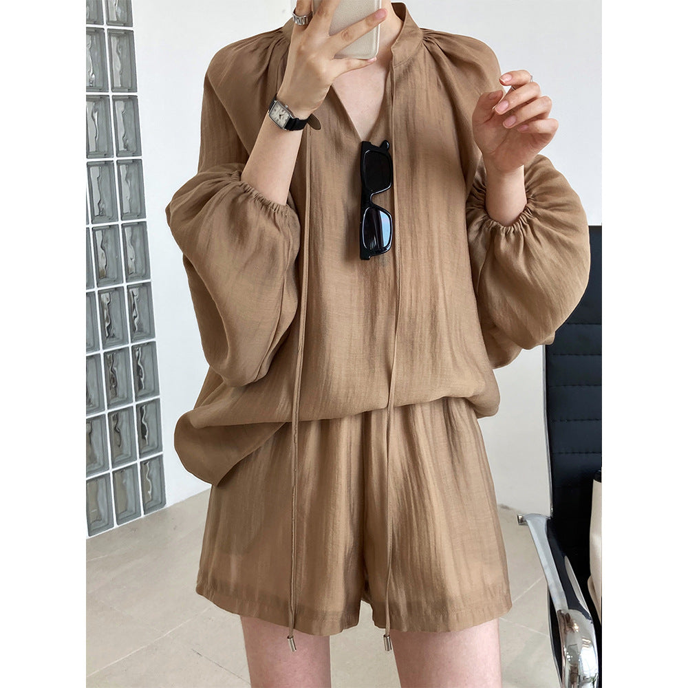 Long-sleeve lace-up sun protection shorts suit