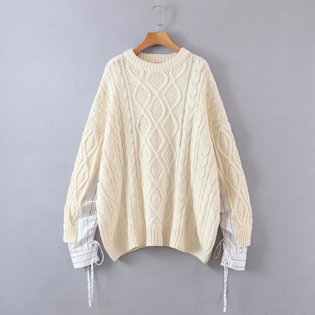 Stripe Stitching Sleeves Loose Oversized Pullover