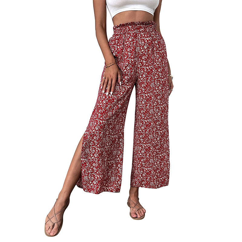 Retro Red for Women Pants Rayon High Waist