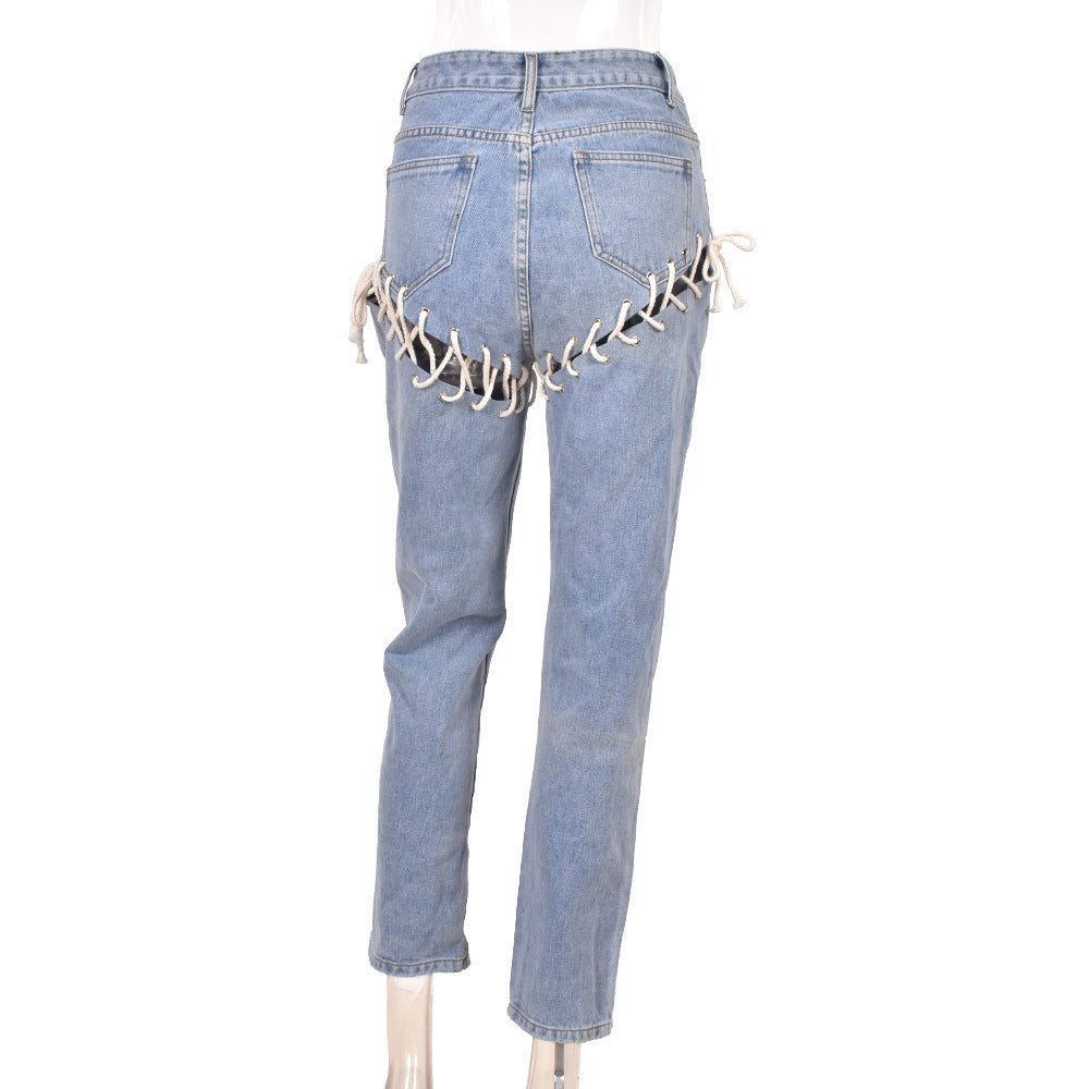 High Waist Jeans with Cutouts for Women